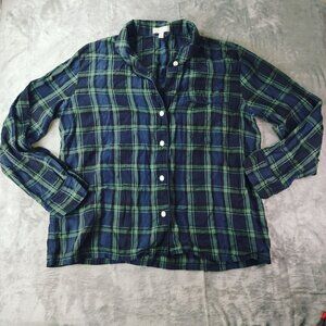 J. Crew Mens Flannel Long-Sleeve‎ Pajama Top in Black Watch Tartan Large Navy pJ